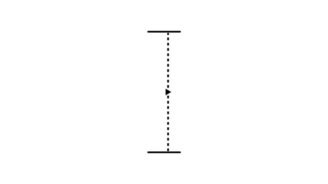 Minimalist black architectural section line icon with a dashed vector cutting plane indicator and arrow on a white background.