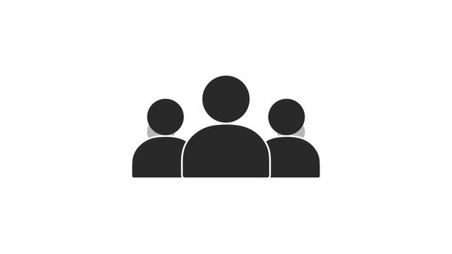Minimalist black icon with flat lighting showing a unified, cooperative group of three people standing together on white background.
