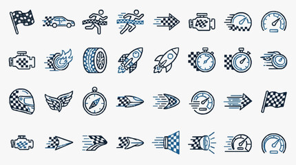 Premium Speed Motion Acceleration Checkered Flag Racing Icons Collection with Dynamic Velocity Streaks and Futuristic Design Elements for HighPerformance Graphics and Sports Branding © Ken