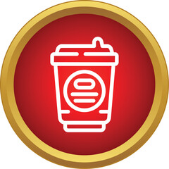 Obraz premium Outline icon representing a takeaway coffee cup in a red circle with gold border