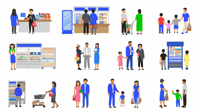 Store Environments And People Illustration Flat Vector Style On White Background