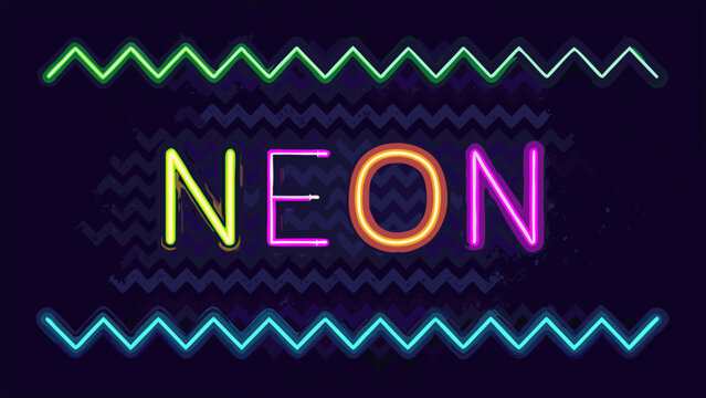Neon lettering with zigzag pattern and wavy lines vector illustration