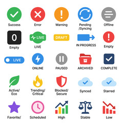 Fototapeta premium Set of status and action icons for user interface.
