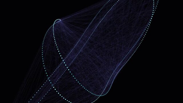Abstract seamless loop 3D wireframe mesh structure rotating in dark space