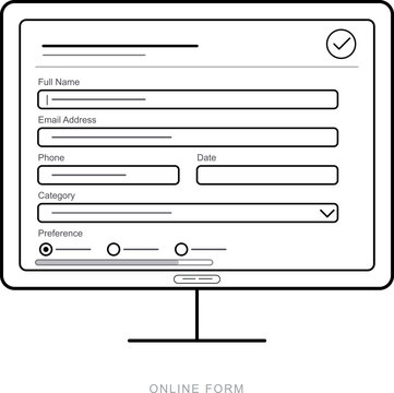 Computer screen displaying wireframe online form fields