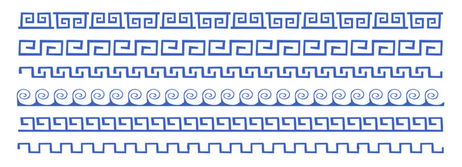 Greek Key Rectangle Border set, doodle ethnic ornament. Greek motives divider. Collection traditional Greek geometric pattern hand drawn.  © Alyona