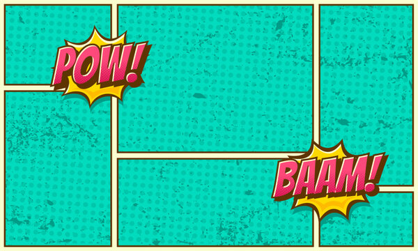 Vintage comic blank background art with wow and baam text spech bubble