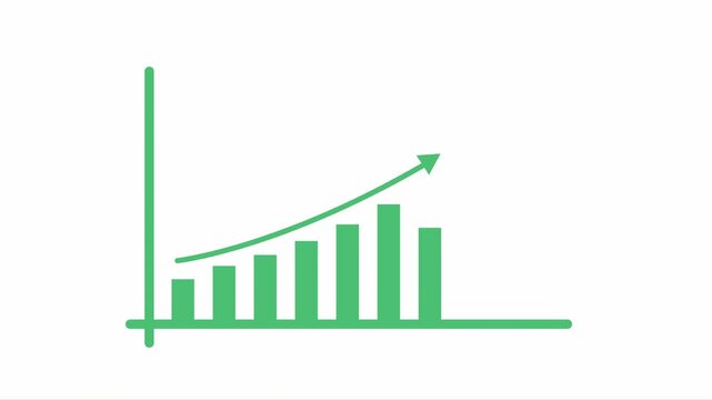 Professional green bar chart with a rising arrow depicting positive financial growth and success on a clean white background.