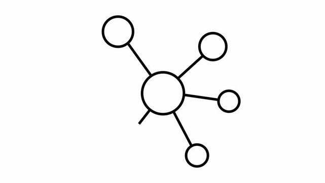 Elegant minimalist molecular icon representing scientific connectivity and precise data networks on a bright clean white background.