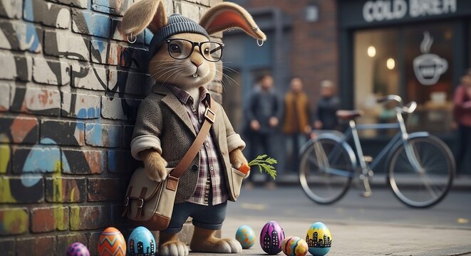 Urban Hare's Eggventure: Hipster Bunny's Street Art Sojourn