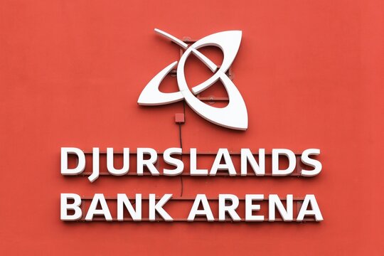 Aarhus, Denmark - October 16, 2025: Djurslands bank arena sign on a wall. Djurslands bank arena is an indoor arena mainly used for handball matches and public events with a capacity of 5000 spectators