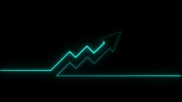 Abstract neon arrow business graph chart icon animation background. Market RecoveConceptry . Successful growth trend sign line graph going Up. Neon Upward Arrow on Line Graph Animation.4k