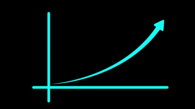 Animated upward trending graph business growth financial market sign statistics.upward trend arrow showing economic recovery and progress.black background an 4k video.
