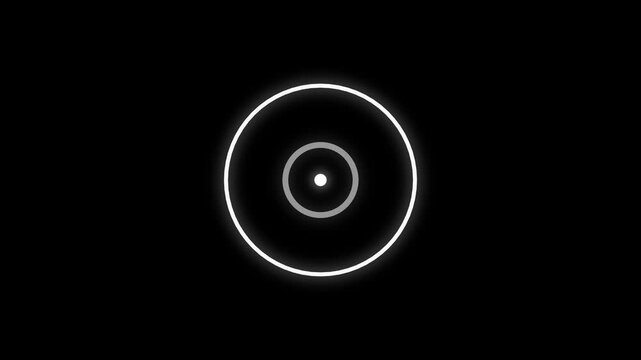white neon radial wave glowing simple, isolated, audio wave, energy, ripple. 4k video.Radio wave signal animated black background. Technology radio waves signal icon animation. Radar icon.
