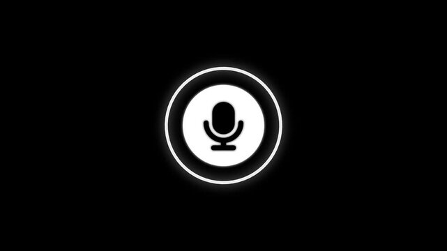 Microphone Icon on black Screen Background for Chroma Key Animation.Audio Recording Microphone Symbol on black Chroma Key Screen
