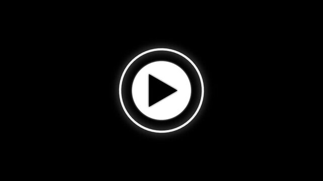 White play button animation. Minimalist white video play button icon on a black background 4k video animation.