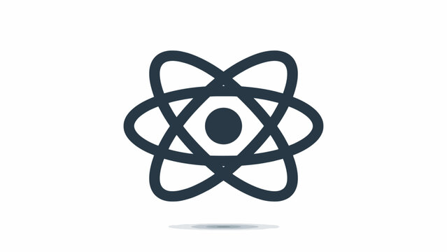 Black atomic structure icon with central core and orbits.