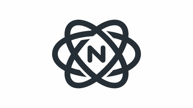 Black atom orbital icon with letter N.
