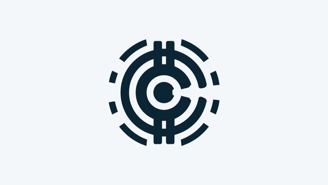 Black circular dashed line cryptocurrency coin icon.