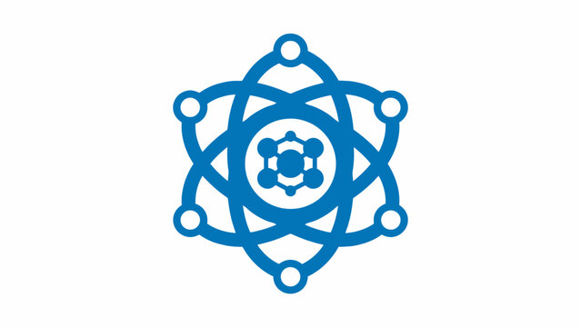 Blue atomic structure nucleus science technology icon