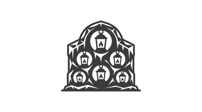 Vintage style emblem featuring five glowing lanterns arranged within a decorative stone archway.
