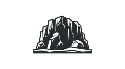 A stylized black and white graphic illustration of a rugged mountain peak. © Alya