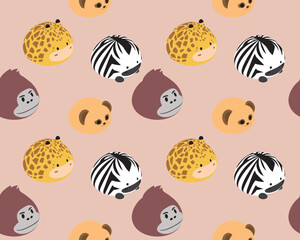 Fototapeta premium Meringue Animal Gorilla Giraffe Zebra Meerkat Seamless Pattern Background