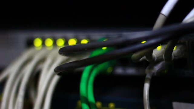 Ethernet 10/100/1000 Mbps, close up RJ45 and cables.