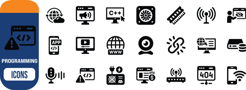 Internet technology and programming icons. internet icon set, monitor icon set, wifi icon set
