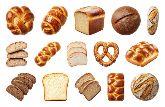 PNG Assorted fresh bread varieties displayed on transparent background