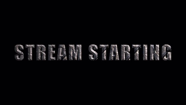 Stream Starting Grunge Metal Text Animation on Transparent Background, waiting screens, intermission graphics, content creator overlays, and professional streaming presentations.