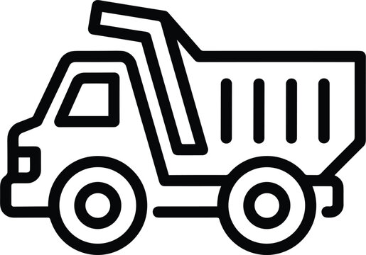 Dump Truck Construction Vehicle Line Icon for Heavy Duty Machinery Logistics Industry Transport Earth Moving Equipment and Building Site Graphics