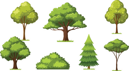 Fototapeta premium Set of six different green trees isolated icons