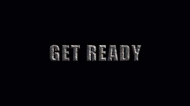 Get Ready text animation grunge texture on transparent background 