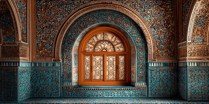 Moroccan Room with Intricate Tile Patterns Door and Windows