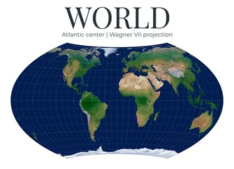 World Map. Wagner VII projection. Atlantic center. Compromise with good shape balance  detailed physical map. © Eugene Ga