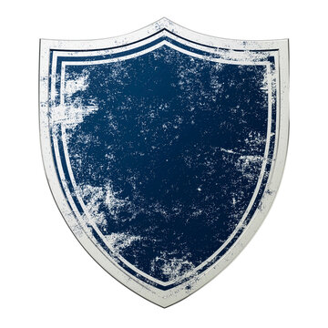Distressed Grungy Blue Shield Crest Emblem Isolated on White Background