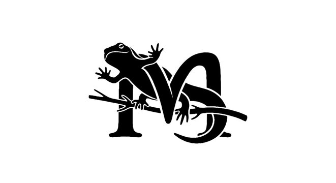 Black and white lizard and letter logo design.
