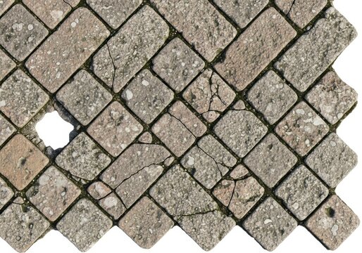 Cracked old cobblestone paving texture in gray tones