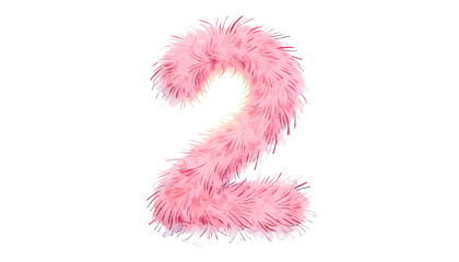 Fototapeta premium Pink Furry Number Two Isolated on White Background