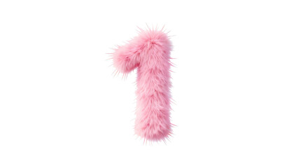 Fototapeta premium Pink Furry Number One Isolated on White Background