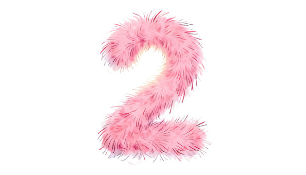 Pink Furry Number Two Isolated on White Background