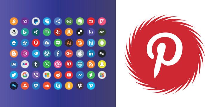 Social Media Icons Collection Set with Pinterest Logo Vector Graphic Design Illustration Pack