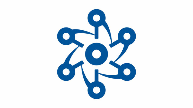 Blue hexagonal node star network connection logo icon.