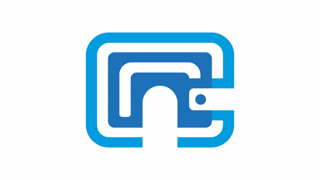 Blue outline wallet maze fintech logo symbol.