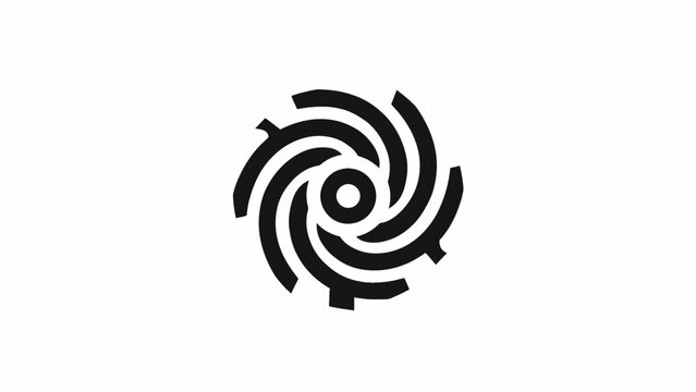 Circular black swirl vortex logo for dynamic motion.