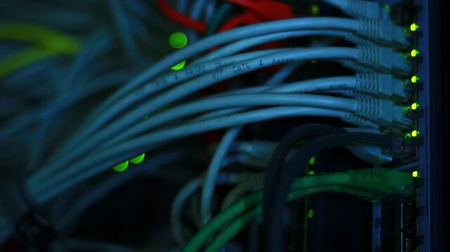 Ethernet 10/100/1000 Mbps, close up RJ45 and cables.