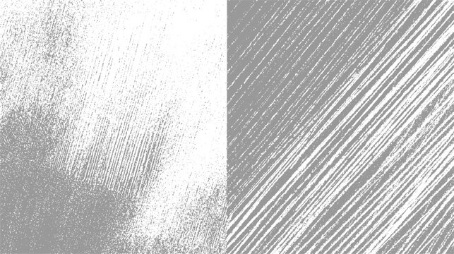Two abstract grey and white textured backgrounds with diagonal lines and speckled patterns