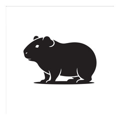 Fototapeta premium Black silhouette of a guinea pig standing in profile, isolated on a white background, small pet animal
