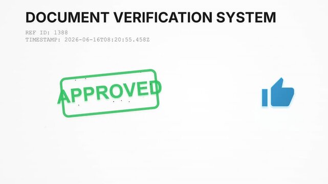 Document Verification System Approved with Thumbs Up Icon.
